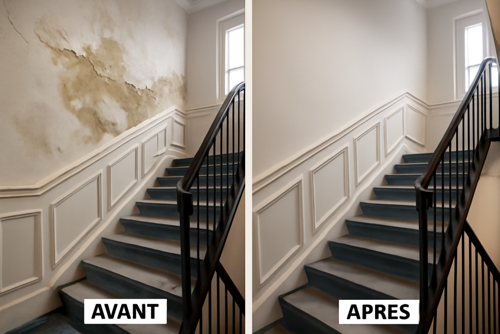 Peinture Après Dégât des Eaux dans le Val-d'Oise et Île-de-France 4 Avant et Après _ Escalier rénové à Sarcelles (95)