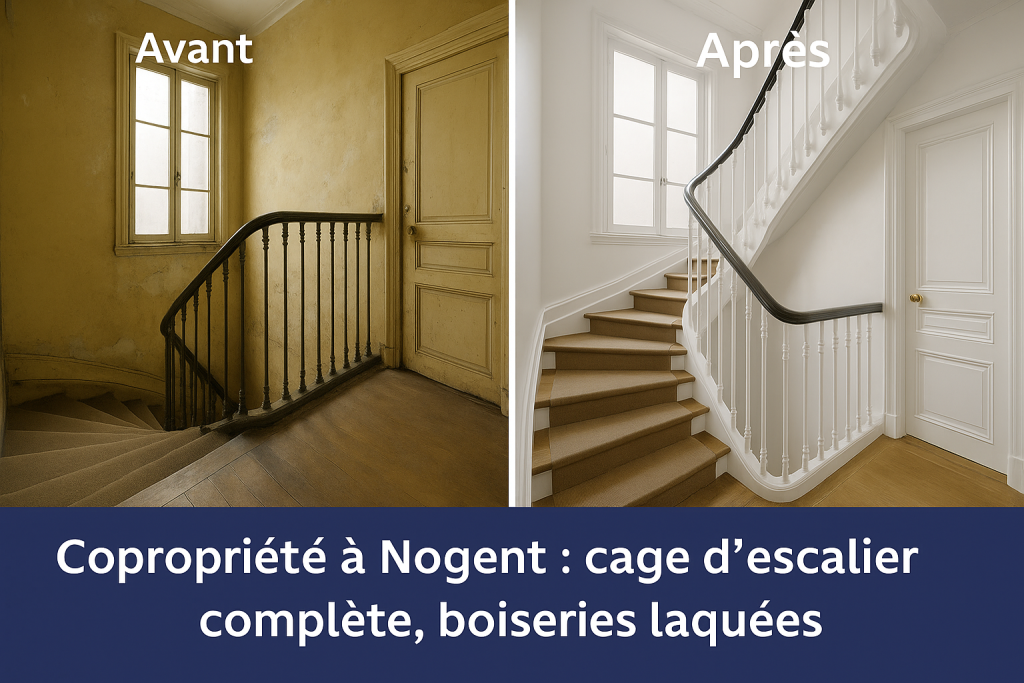 Artisan peintre Val-de-Marne (94) – Peinture intérieure, façades & rénovation 4 cage d’escalier complète, boiseries laquées